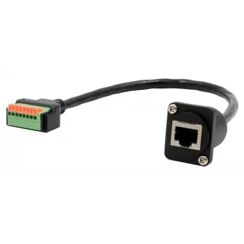 EXSYS EX-49161 D-type RJ45-bøsning til 8-pin klemrække-adapter med trykknap, CAT.5e, 20 cm