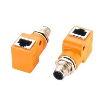 EXSYS EX-49502 M12 A-kodet 8-polet stik til RJ45-bøsning 90° industriel Ethernet-adapter