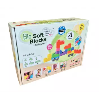 Gerardo's Toys bløde byggeklodser med hjul, 21 dele (15 byggeklodser + 6 hjuldele)