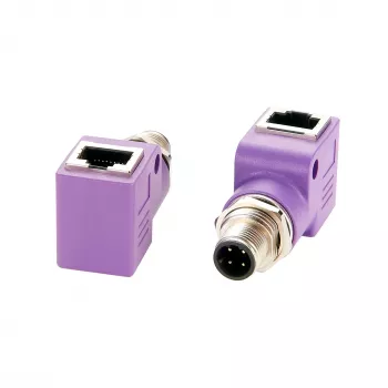 EXSYS EX-49522 M12 D-Code 4-Pin Male to RJ45 Female 90° Angled Industrial Ethernet Adapter