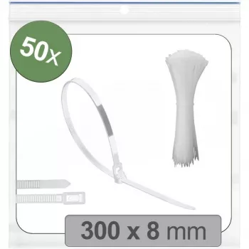 Quadrios 25CA713 Releasable Cable Tie 300 x 8 mm White UV-Stabilized 50-Pack