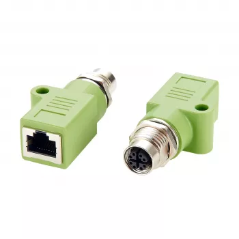 EXSYS M12 X-Coded 8-Pin Female to RJ45 Female Adapter, 10Gbps, IP67, Nickel-Plated Brass EX-49541