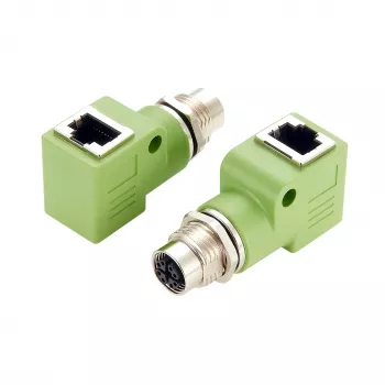 EXSYS EX-49543 M12 X-Coded 8-Pin Female to RJ45 Female 90° Adapter, 10GbE, IP67