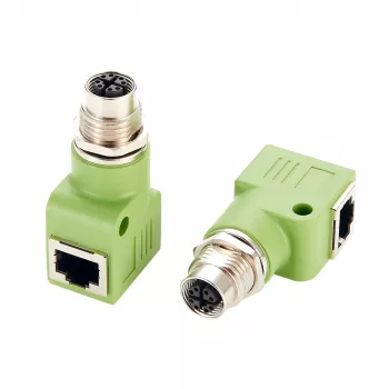 EXSYS EX-49543 M12 X-Coded 8-Pin Female to RJ45 Female 90° Adapter, 10GbE, IP67