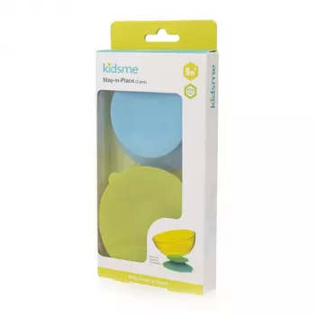 KIDSME Stay-in-Place sugeplade holder til skåle, flasker og kopper, 2-pak, Sky & Lime