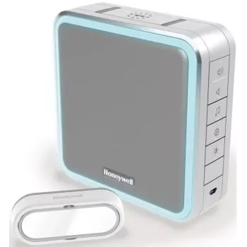Honeywell DC915SGL trådløst dørklangesæt, 200 m rækkevidde, 90 dB, 8 melodier, sølv/grå