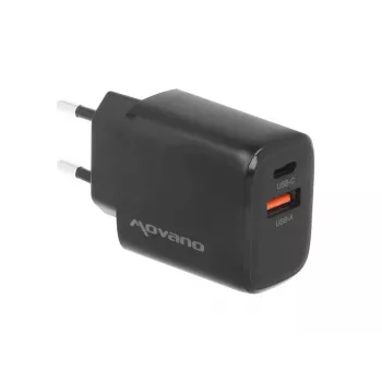 MOVANO GaN 30W USB-C PD + USB-A vægoplader (sort)