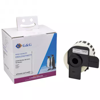 G&G etiketrulle kompatibel med Brother DK-22212 62 mm x 15,24 m hvid film permanent universal 15201