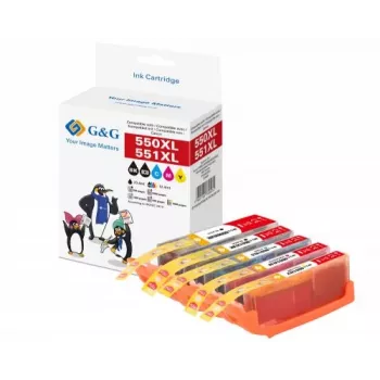 G&G kompatibelt sæt high-yield blækpatroner til Canon PGI-550XL/CLI-551XL (5-pak: sort, cyan, magenta, gul) 14790