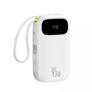 Baseus EnerFill FC31 QPow3 10000mAh 45W powerbank med digitalt display og 2 integrerede USB-C-kabler - hvid