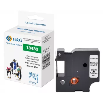 G&G Polyamid-mærkebånd 19mm x 3,5m hvid/sort til Dymo Rhino RL-D-Ny-18489-BK/WT-19MM*3,5M
