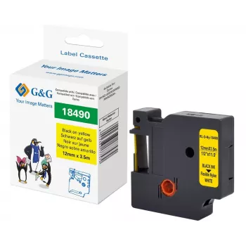 G&G Polyamid-mærkebånd 12mm x 3,5m gul/sort til Dymo Rhino RL-D-Ny-18490-BK/YE-12MM*3.5M