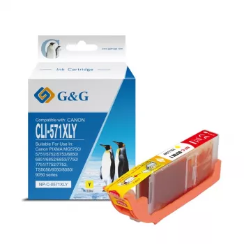G&G XL gul blækpatron kompatibel med Canon CLI-571XLY (13859)