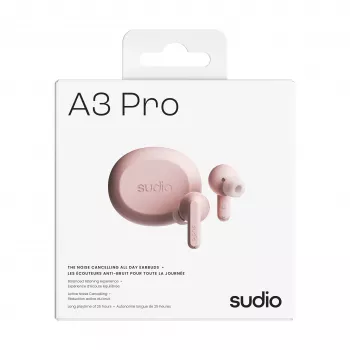 Sudio A3 Pro true wireless Bluetooth-høretelefoner med aktiv støjreduktion, pink A1PROPNK