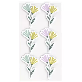 Artoz 3D blomster papirklistemærker, 6 stk., selvklæbende, forskellige blomstermotiver til kreativt arbejde, scrapbooking, kortlavning, dekoration, flerfarvet, mat overflade 185600-222