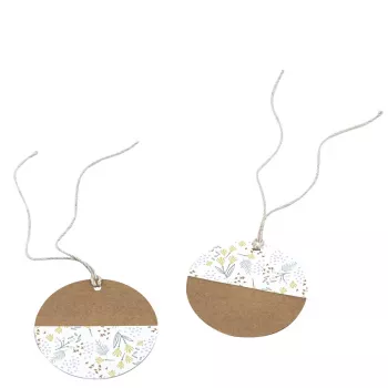 Artoz papir-gavekort brun hvid hangtag-sæt Kraft rund 6,5 cm 6 stk. (144500-255)
