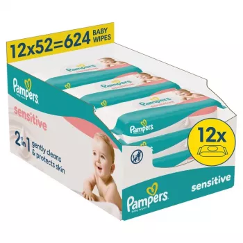 Pampers Sensitive Vådservietter til babyer, 12 pakker, 624 stk