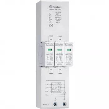 Finder 7P.04.8.255.S012 Type 1+2 kombineret overspændingsafleder til 3-fasede TN-S- og TT-net, 4-polet, 255 V AC