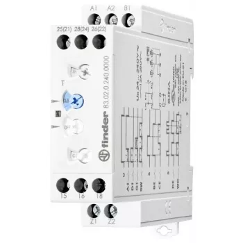 Finder 83.02.0.240.0003 Multifunktions-tidsrelæ, 8 funktioner, 24-240V AC/DC, 2 vekselkontakter