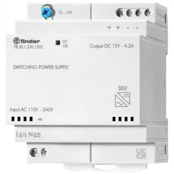 Finder 78.50.1.230.1202 DIN-skinne-strømforsyning 12 V DC 4,6 A 50 W
