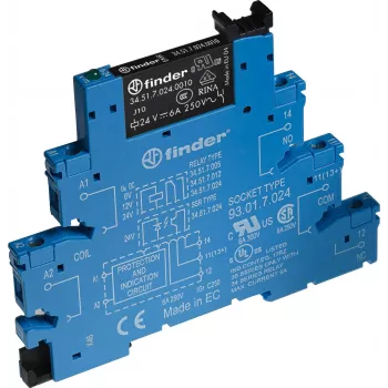Finder Interface-relæmodul 38.51.7.024.5050, 24 V DC spole, 1 CO kontakt, 6 A, skrueterminaler, DIN-skinne