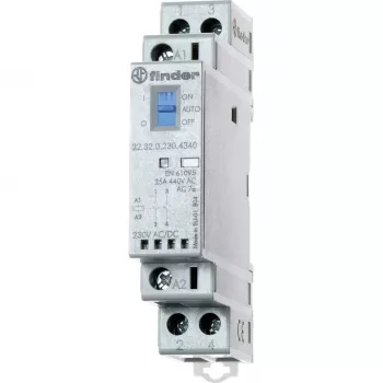 Finder 22.32.0.230.4540 installationskontaktor 230V AC/DC, 1NO+1NC, LED, 25A, DIN-skinne
