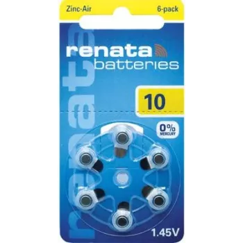 Renata ZA10 zink-luft PR70 høreapparatbatteri 105 mAh 1,4 V 6-pak ZA10.DP6 0HG