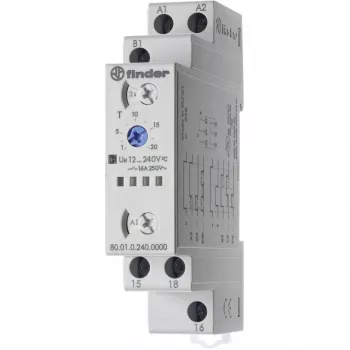 Finder 80.01.0.240.0000T multifunktions-tidsrelæ, 0,1 s - 86400 s, 1 vekselkontakt, 240 V AC, DIN-skinne
