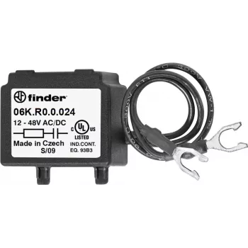 Finder 06K.R0.0.024 RC-slukmodul til relæspoler, 6-24V AC/DC, 100Ω + 0,1µF, stikmodul