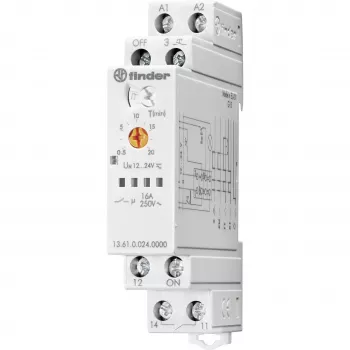 Finder 13.61.0.024.0000 impulsrelæ, 1 vekselkontakt, 16 A, 24 V AC/DC-spole, DIN-skinne