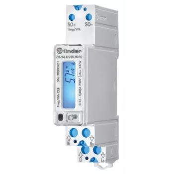 Finder 7M.24.8.230.0010 en-faset energimåler MID, direkte tilslutning, 100 A, klasse B, DIN-skinne, S0-impulsudgang