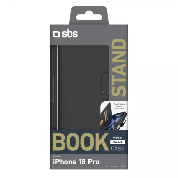 SBS Wallet Smart Cover til iPhone 18 Pro med Wallet og Stand - sort