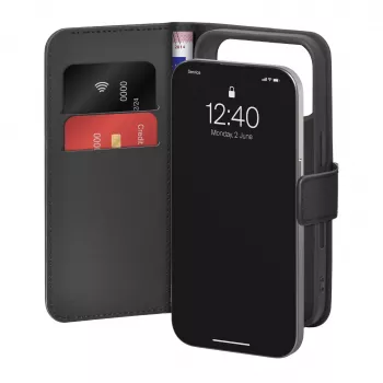 PURO booklet-cover til iPhone 17 Pro, sort ecolæder med 2 kortlommer PUIPC17P63BOOKC8BLK