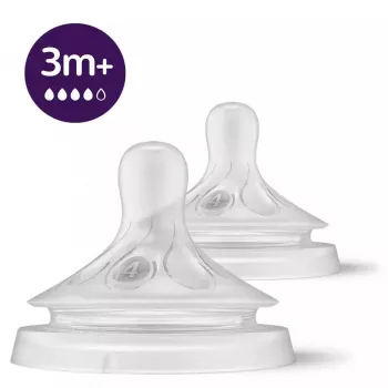 Philips Avent Natural Response babyflaskesut, hurtig mælkestrøm, 3m+, 2-pak, silikone, transparent