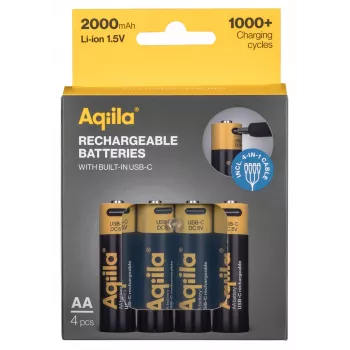 AQIILA USB-C genopladelige AA litium-ion-batterier, 1,2V, 4-pak (AQ200AA367C4)