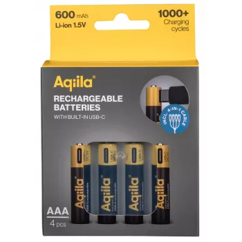 AQIILA AAA NiMH batterier med USB-C, 1,2 V, 600 mAh, 4-pak AQ60AAA374C4