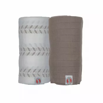 Lodger Swaddler Solid Matcha bomuld musselin svøb, Birch/Buffalo, 110x110 cm, 2-pak