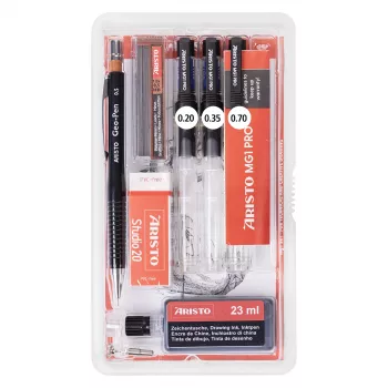 ARISTO mg1 pro Studio tuschpenne-sæt, 3 penne 0,20 / 0,35 / 0,70 mm, 8 dele (AR64151)