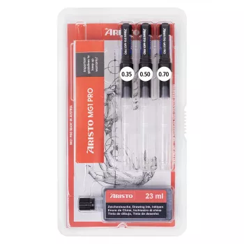 ARISTO mg1 pro Basic tuschpenne-sæt, 3 penne 0,35 / 0,50 / 0,70 mm, 4 dele (AR64300)