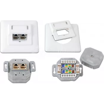 Wirewin DD-TRIO-K5E UP2 WS Cat5e Shielded Flush-Mount Data Outlet, 2x RJ45, LSA, Pure White