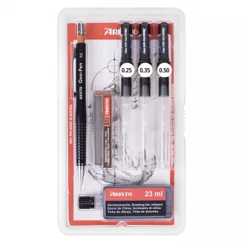 ARISTO mg1 pro College tuschpen-sæt, 3 penne 0,25 / 0,35 / 0,50 mm, 6 dele (AR64308)