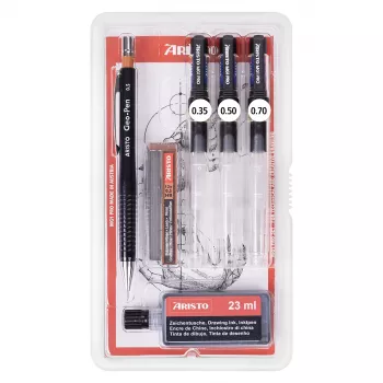 ARISTO mg1 pro College tuschpen-sæt, 3 penne 0,35 / 0,50 / 0,70 mm, 6 dele (AR64311)