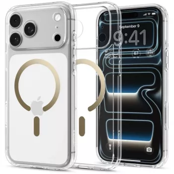 SPIGEN Ultra Hybrid MagSafe-cover til iPhone 17 Pro Max / 18 Pro Max – transparent/guld