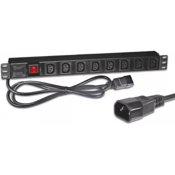 Wirewin NVL8 USV Version 19 inch 1U Rackmount PDU, 8x IEC C13 Outlets, IEC C14 Input, 10A, 2300W, Black