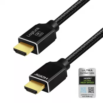 LogiLink HDMI-kabel A/M til A/M 8K/60Hz 48Gbps metal nylon certificeret sort 2m