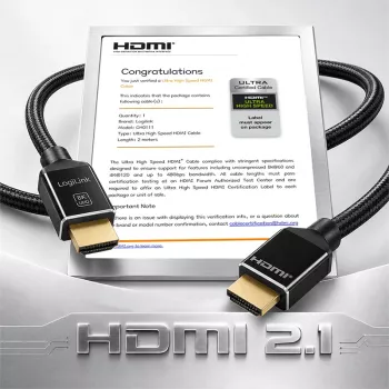 LogiLink HDMI-kabel A/M til A/M 8K/60Hz 48Gbps metal nylon certificeret sort 2m