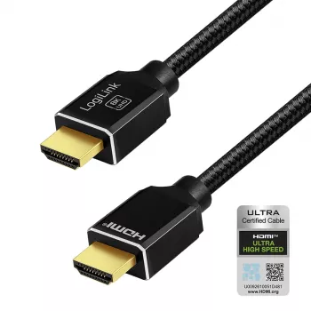 LogiLink HDMI-kabel 8K/60 Hz 48 Gbps metal nylon certificeret sort 1 m