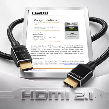 LogiLink HDMI-kabel 8K/60 Hz 48 Gbps metal nylon certificeret sort 1 m