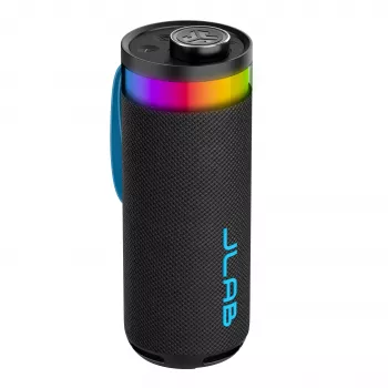 JLab Go Party bærbar Bluetooth-højttaler med 20W udgangseffekt, IPX6 vandbestandighed, 15 timers batteri, indbygget mikrofon, lystilstande, sort