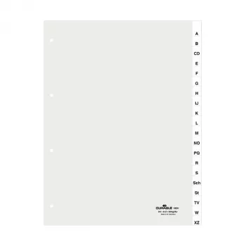 DURABLE A4 20-delt A-Z register, svejste faner, 4-hulsstansning, 80mm afstand, med forsideblad 680019